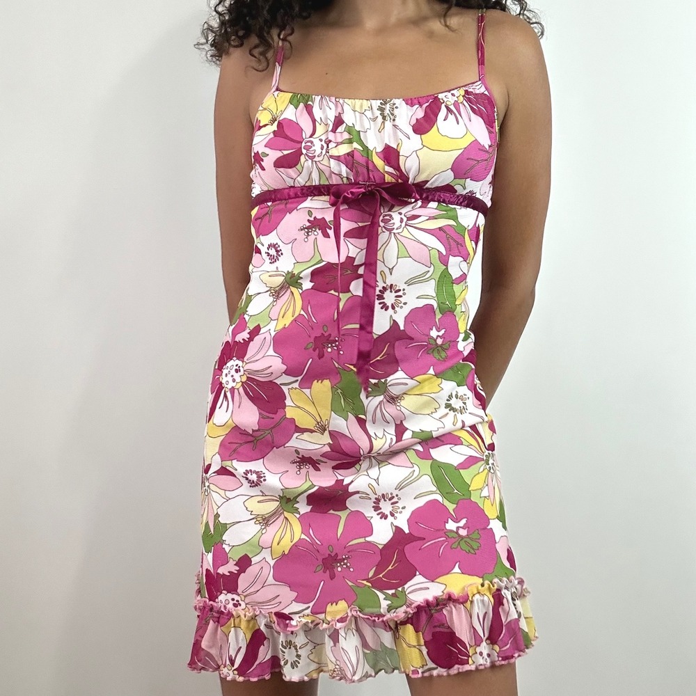 Y2K Faith Passion Floral Dress Womens Medium Pink Yellow Sleeveless Summer Style - Picture 6 of 6